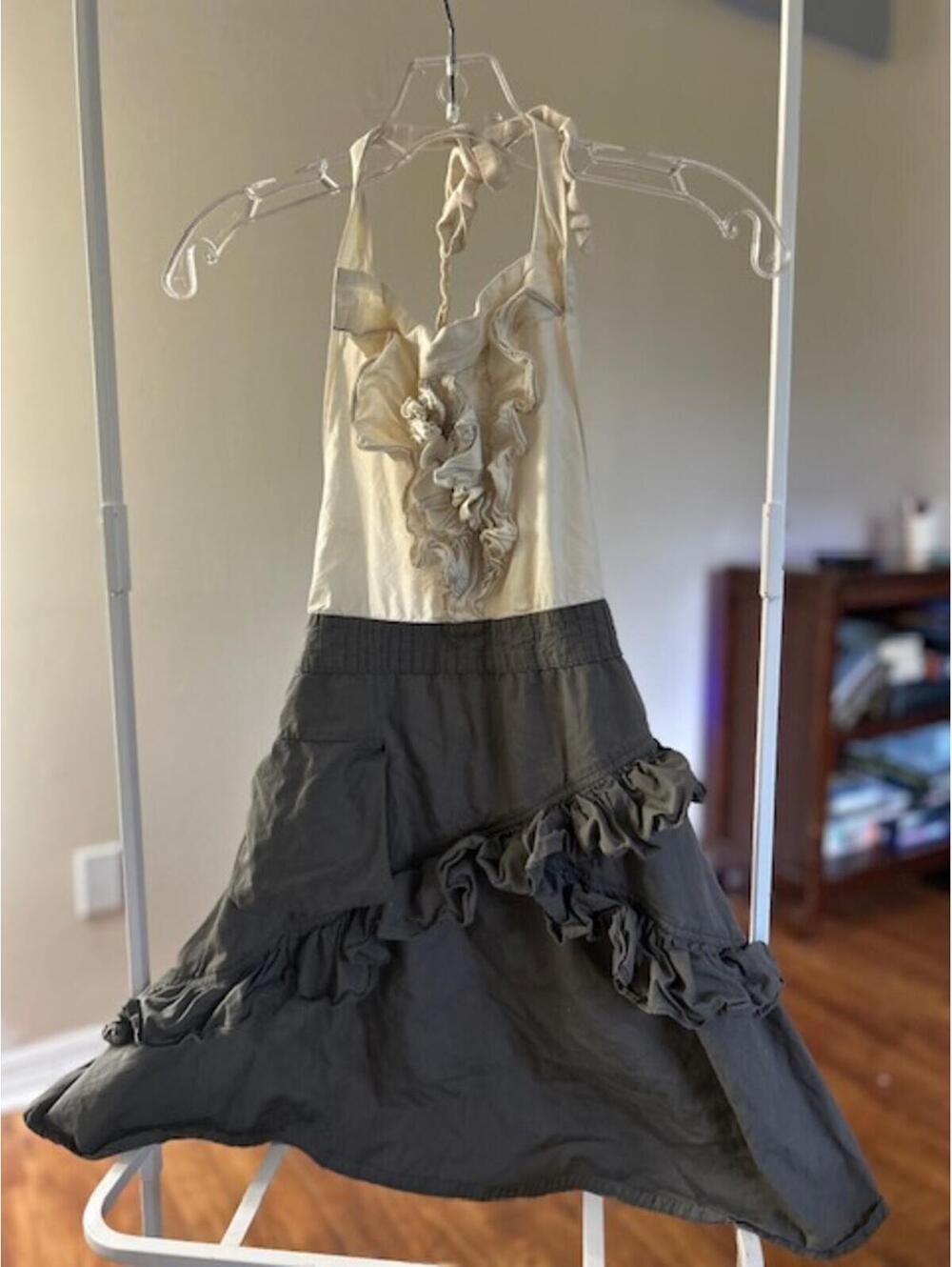 Two-Tone Ruffle Dress Apron with Tie